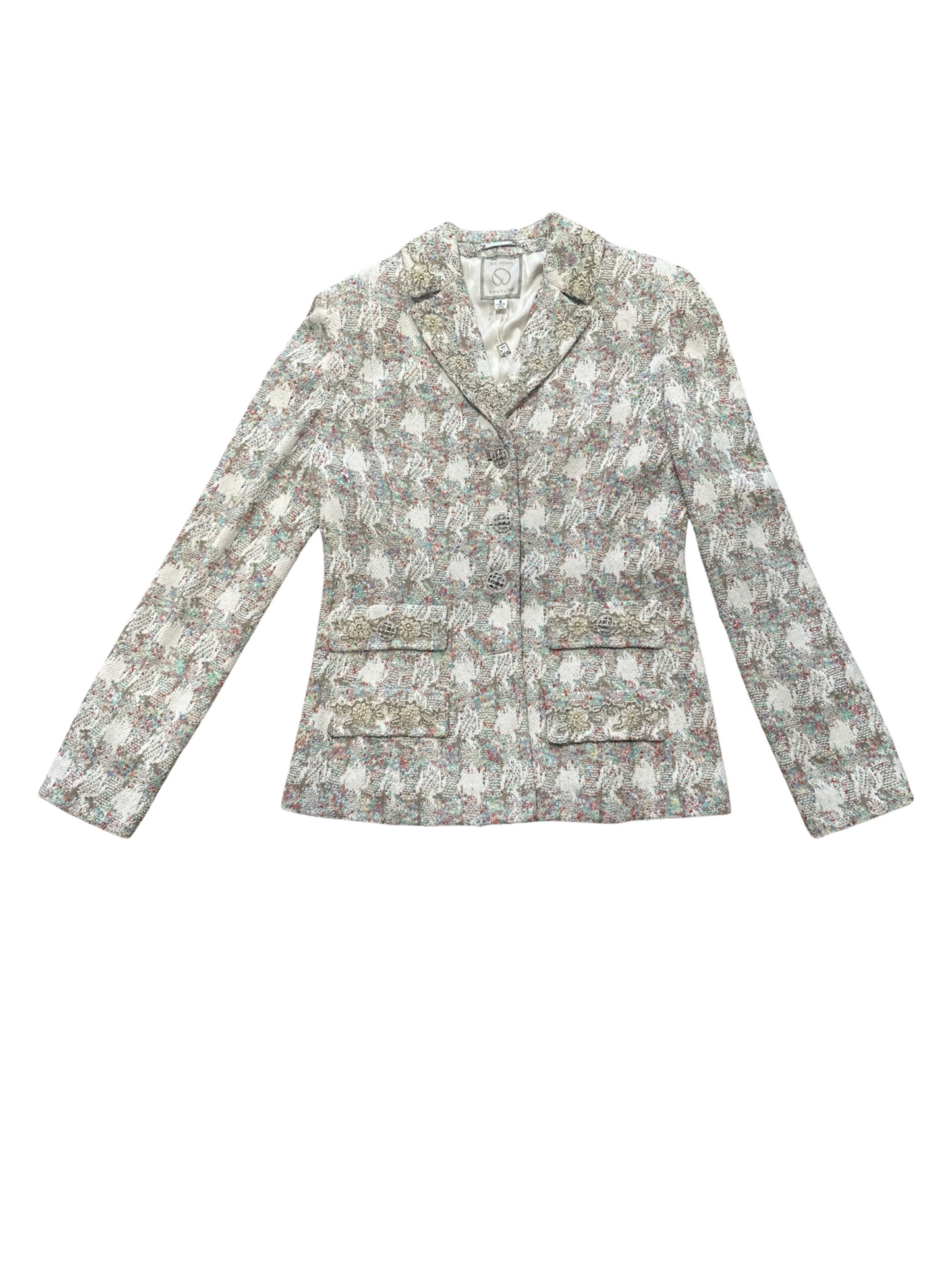 St. John Knits Couture Plaid Tweed Crystals Buttons Blazer
