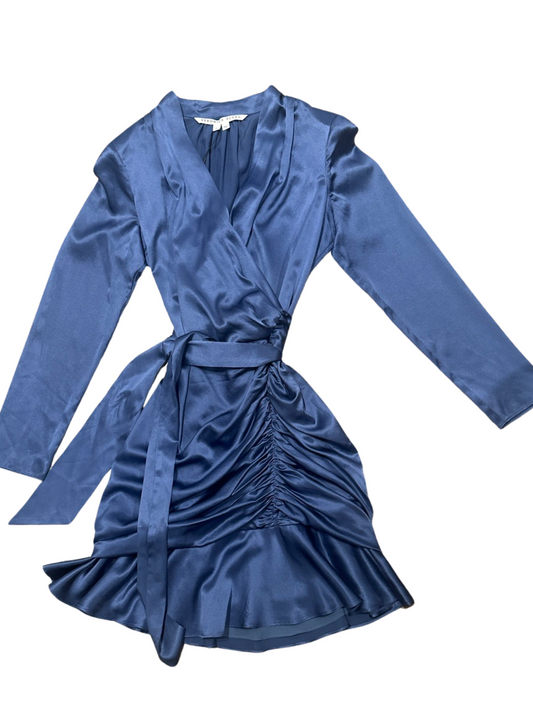 Veronica Beard Agatha Silk Satin Glossy Steel Blue Mini Dress