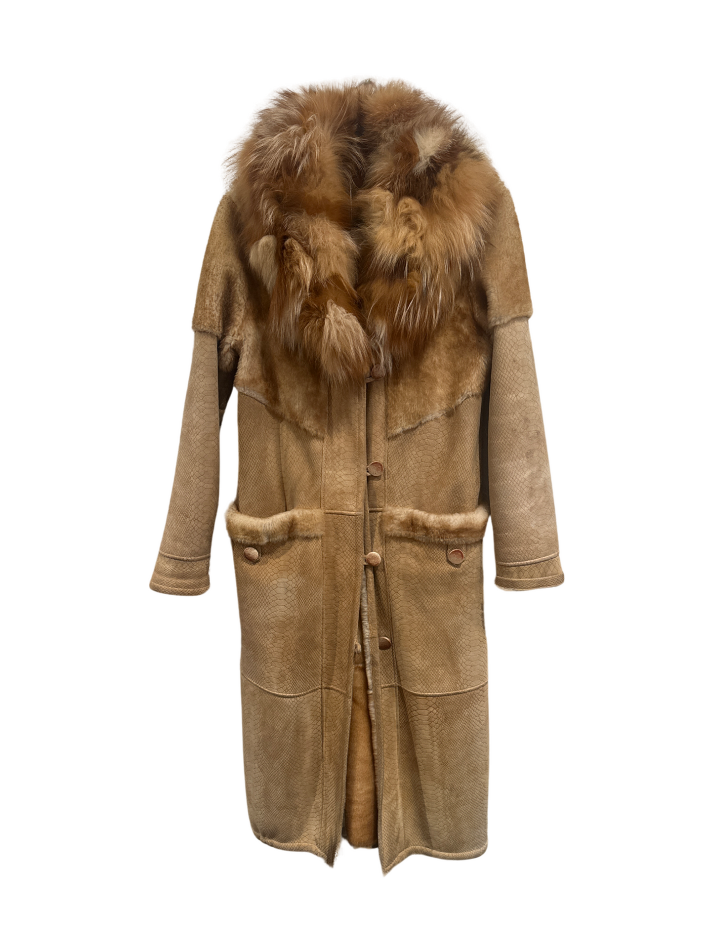 Armando Diaz Tan Real Fur Full Length Coat