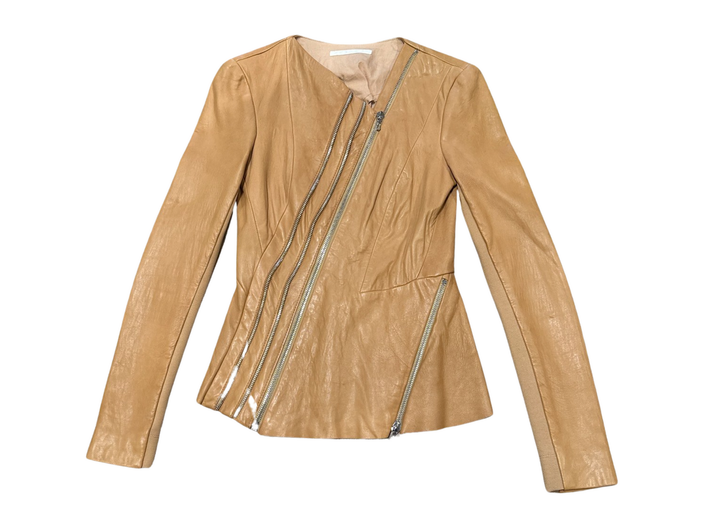 Willow Soft Cognac Lambskin Leather Zippers Detail Jacket
