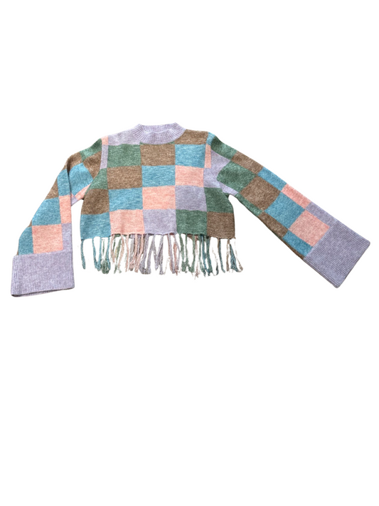 Alemais Fringed Wool Blend Patchwork Sweater