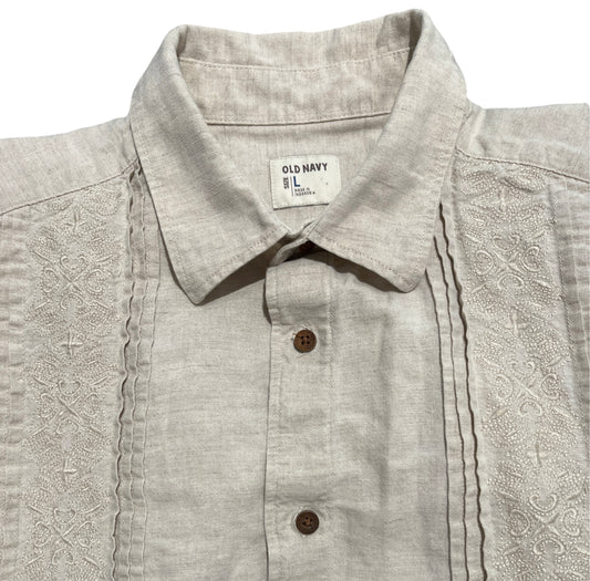 Old Navy Tan Linen Shirt With Details /L