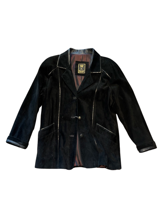 Royal Leather Black Suede Vintage Jacket  Snake Skin Trimming /44