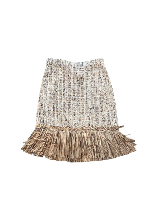 Nic + Zoe Textured Knit Fringe Tan Skirt