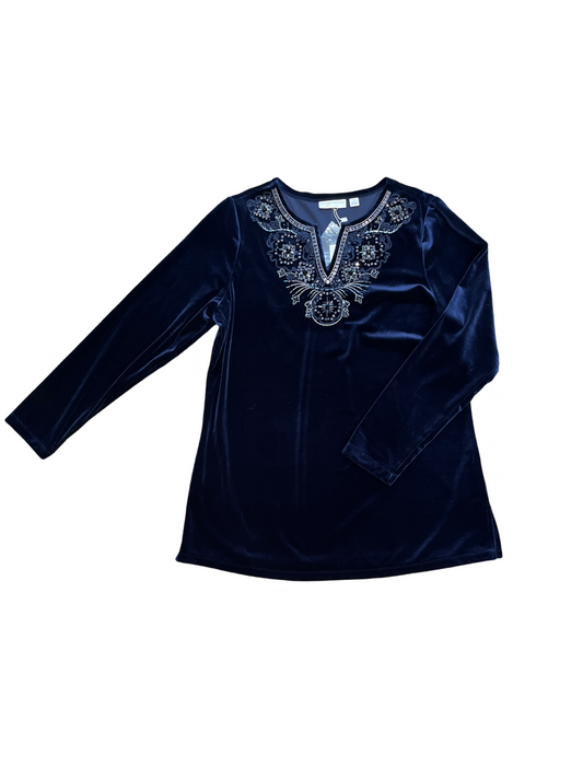 Susan Graver Blue Velvet Beaded Top