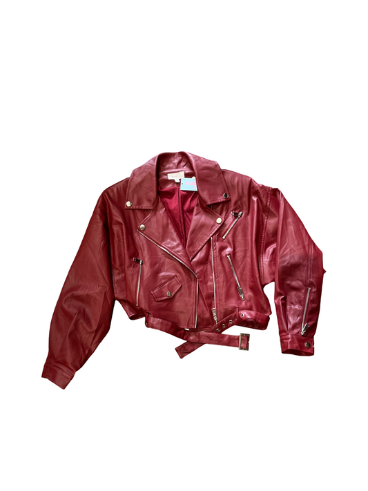 Mable Faux Leather Red Biker Jacket /L