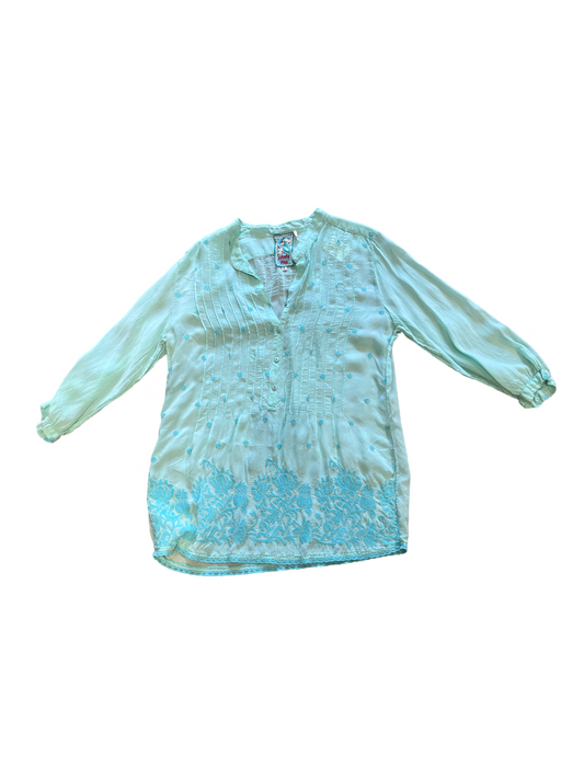 Johnny Was Tiffany Blue Embroidered Blouse /S