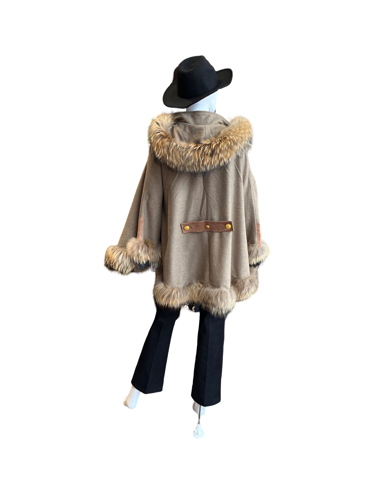 Holland Cooper Wool Fox Fur Suede Cape