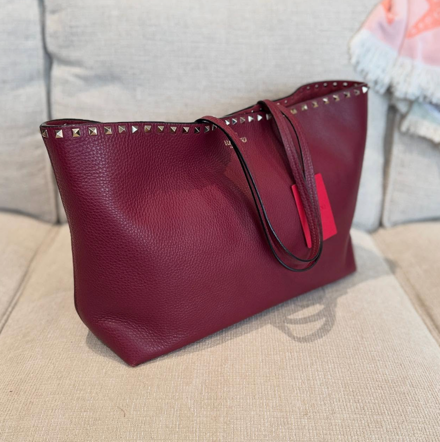 Valentino Garavani Dark Burgundy Rockstud Leather Large Tote