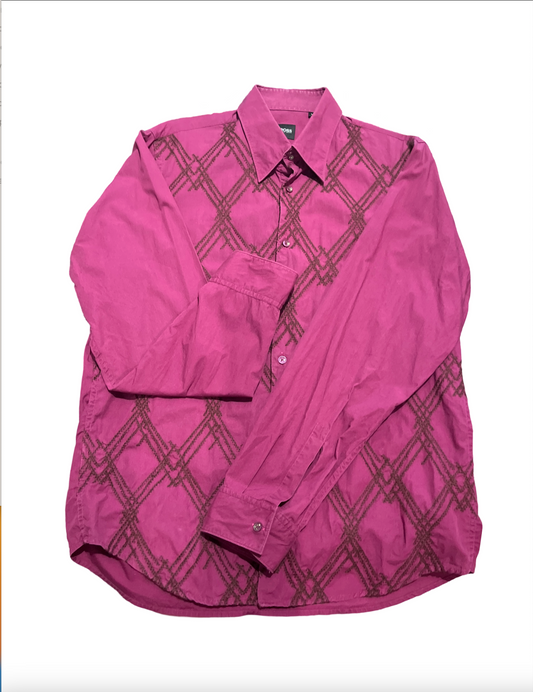 Boss Men's Magenta Button Down Shirt (Large)