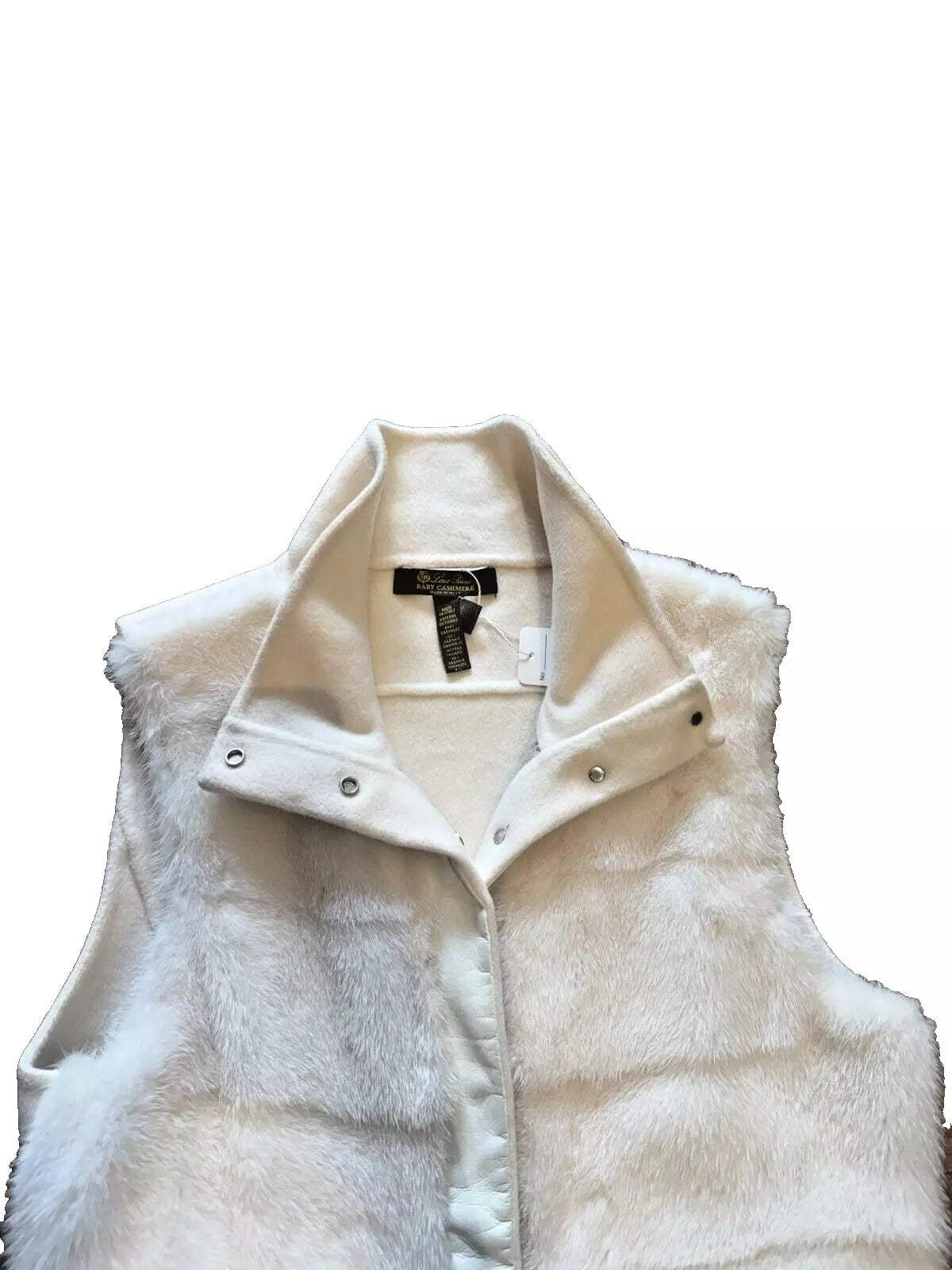 Loro Piana Baby Cashmere Off White Leather Trim Vest Snap Closure